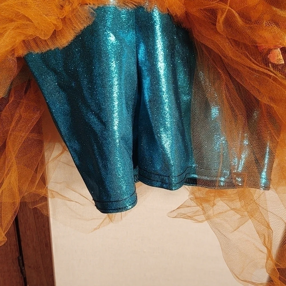 Sparkly Multicolor Leopard Print Tutu with Feather Trim at the Neck